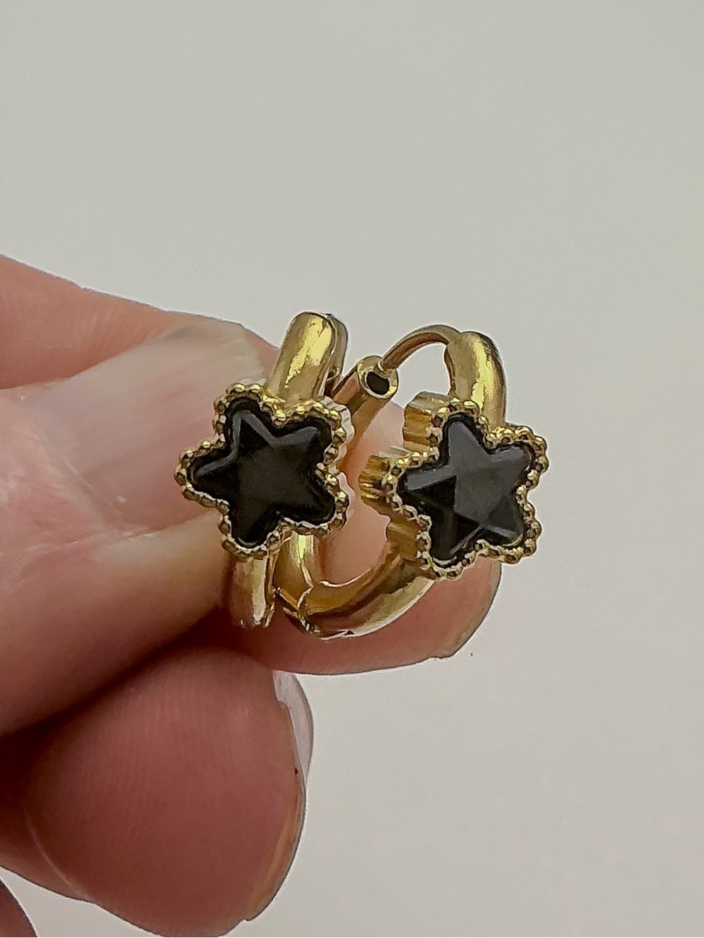 Gold & Black Stone Star Huggies’  Hypoallergenic Stainless Steel Hoop Earrings